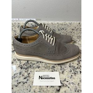 Cole Haan Mens 8.5 Shoes Grey Leather Lunargrand Longwing Wingtip Oxford Shoes